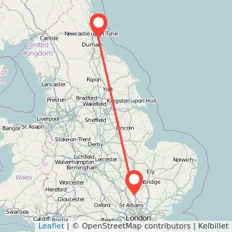 Sunderland Hitchin train map