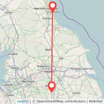 Sunderland Chesterfield train map