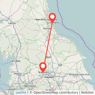 Sunderland Bradford train map