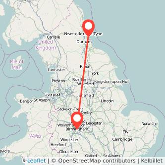 Sunderland Birmingham bus map