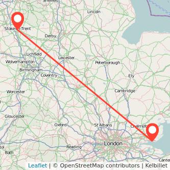 Stoke-on-Trent Southend-on-Sea bus map