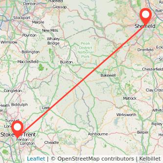 Stoke-on-Trent Sheffield train map