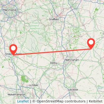 Stoke-on-Trent Newark on Trent bus map