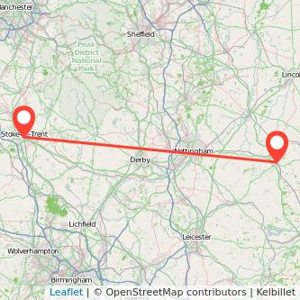 Stoke-on-Trent Grantham bus map