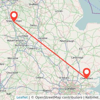 Stoke-on-Trent Chelmsford train map