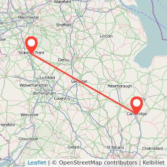 Stoke-on-Trent Cambridge train map