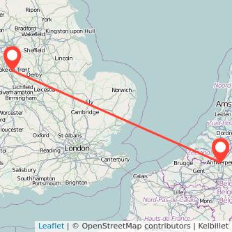 Stoke-on-Trent Antwerp train map