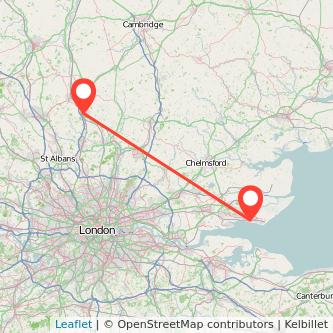 Stevenage Southend-on-Sea bus map