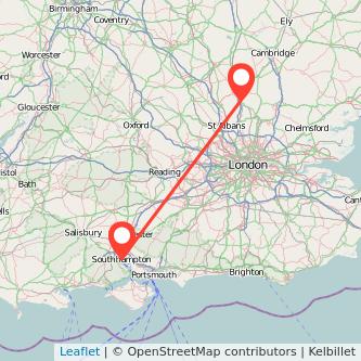 Stevenage Southampton bus map