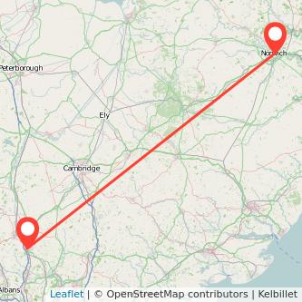 Stevenage Norwich train map