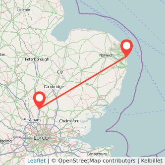 Stevenage Great Yarmouth train map