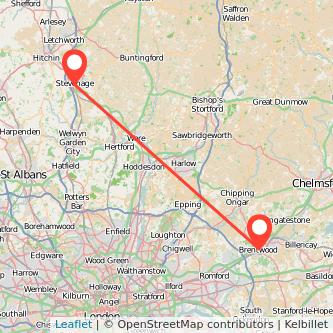Stevenage Brentwood train map