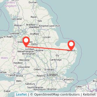 Stafford Norwich train map