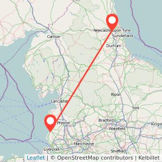 Southport Newcastle upon Tyne train map