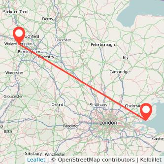 Southend-on-Sea Wolverhampton train map