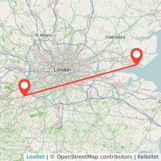 Southend-on-Sea Woking train map