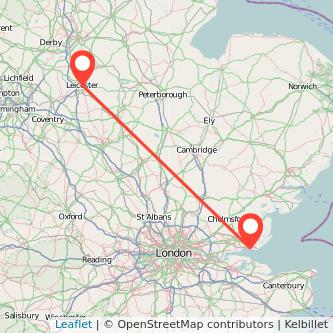 Southend-on-Sea Leicester bus map