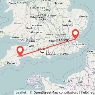 Southend-on-Sea Exeter train map