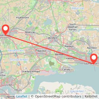 Southend-on-Sea Brentwood bus map