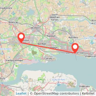 Southend-on-Sea Basildon train map