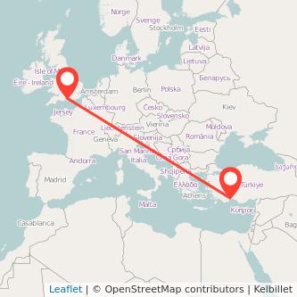 Southampton Antalya flight map