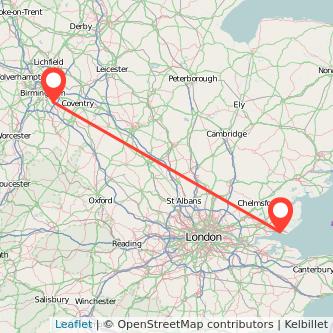 Solihull Southend-on-Sea bus map