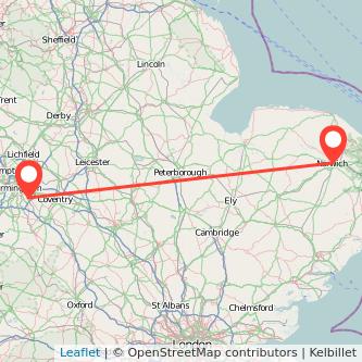 Solihull Norwich bus map