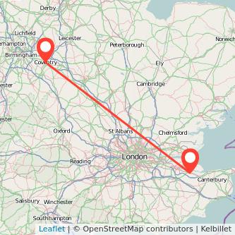 Sittingbourne Coventry train map