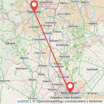 Sheffield Nottingham bus map