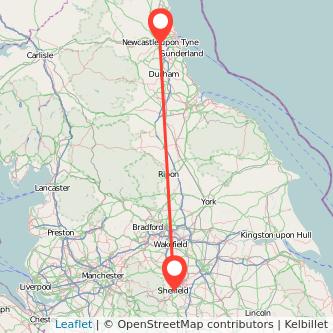 Sheffield Newcastle upon Tyne train map