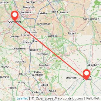 Sheffield Newark on Trent bus map