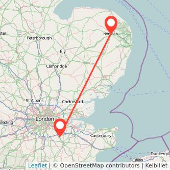 Sevenoaks Norwich bus map