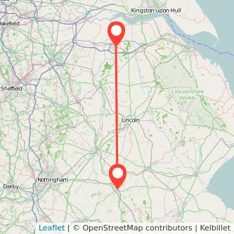 Scunthorpe Grantham train map