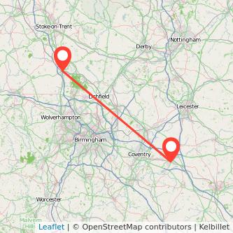 Rugby Stafford train map