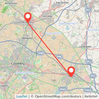 Rugby Nuneaton train map