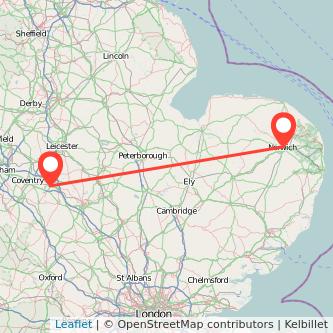 Rugby Norwich train map