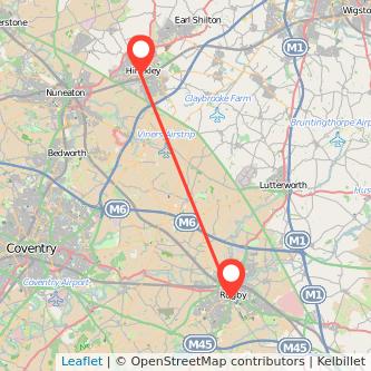 Rugby Hinckley train map