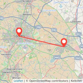 Rugby Coventry train map