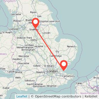 Rotherham Southend-on-Sea bus map