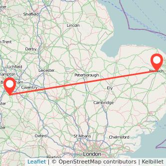 Redditch Norwich bus map