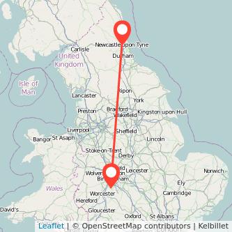 Redditch Newcastle upon Tyne bus map