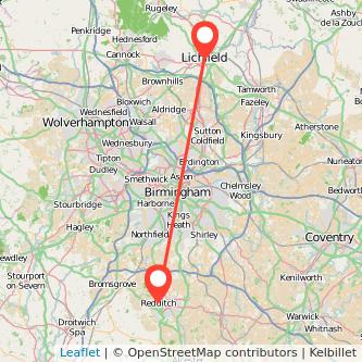 Redditch Lichfield bus map