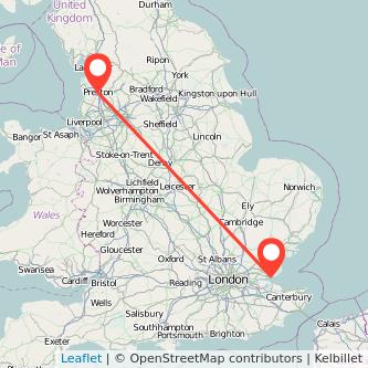 Preston Southend-on-Sea bus map