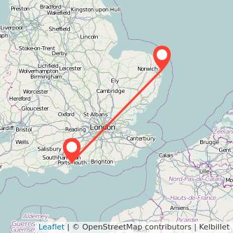 Portsmouth Great Yarmouth train map