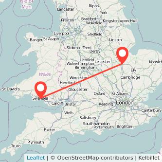 Peterborough Swansea train map