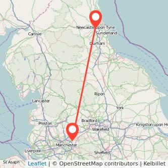 Oldham Newcastle upon Tyne bus map