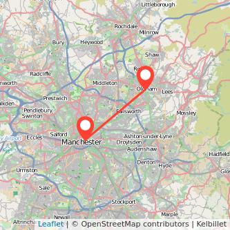 Oldham Manchester bus map