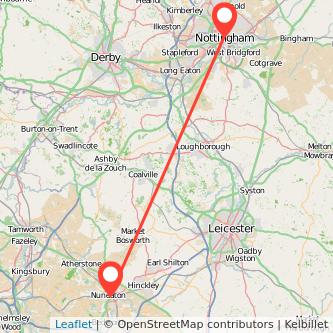 Nuneaton Nottingham train map