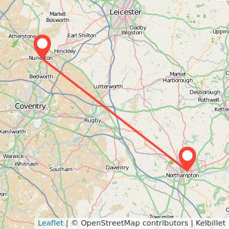 Nuneaton Northampton train map