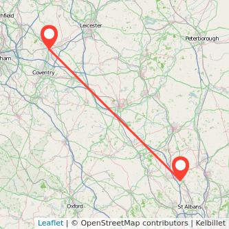 Nuneaton Luton train map